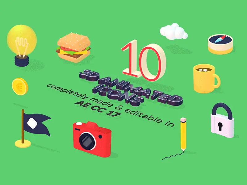 3D animated Iconset / Objects Mockup for AfterEffects