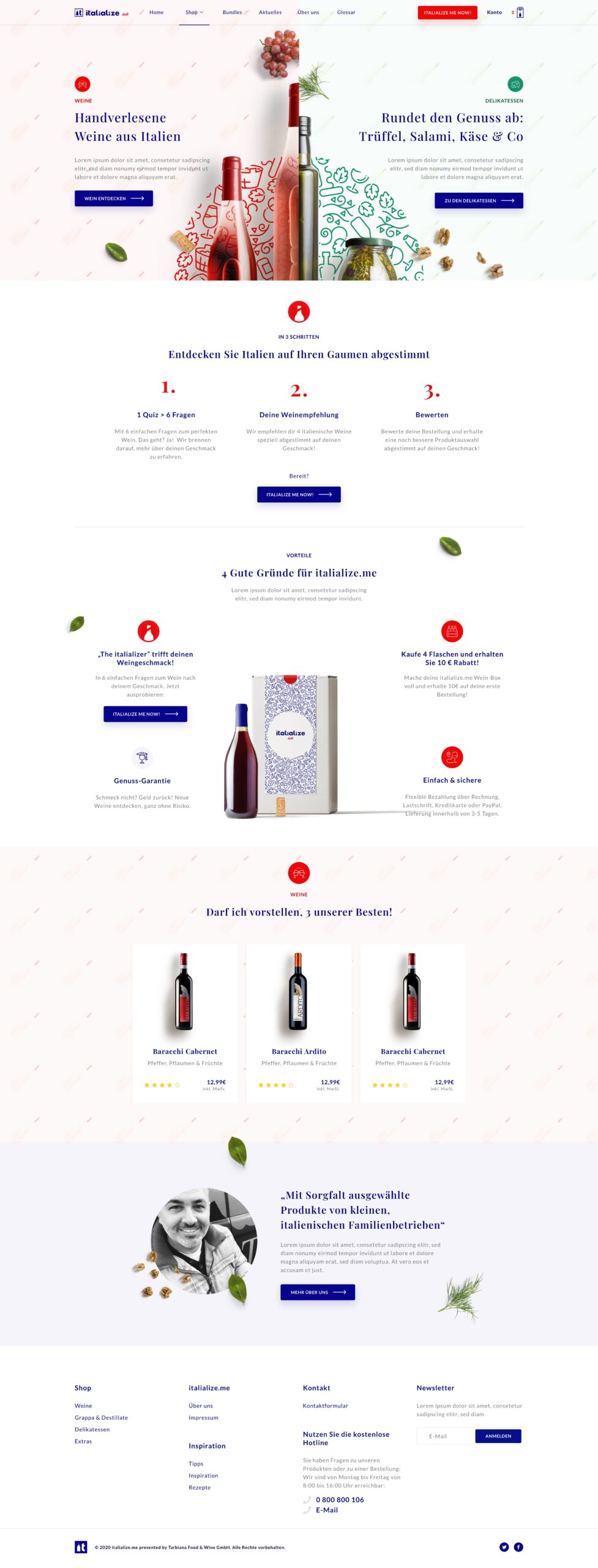 Landingpage Branding the Italian Wine & Delicacies Web Shop italialize.me 